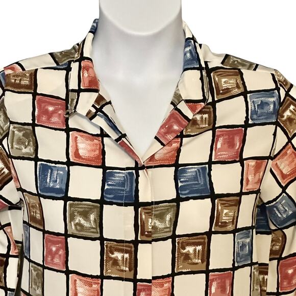 Yves St. Clair Vintage 80s Satin Blouse Top Sz 10 Retro Button Up Career Classic - Picture 4 of 9